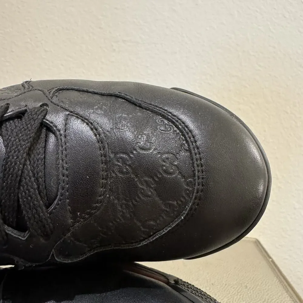 Gucci Shoes Micro Guccissima Black Leather Web Low Top Gucci Sneakers Sz 8 G